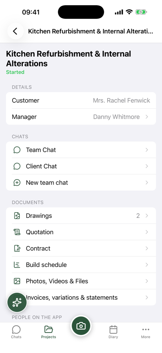 A project hub in the RunSitePro app