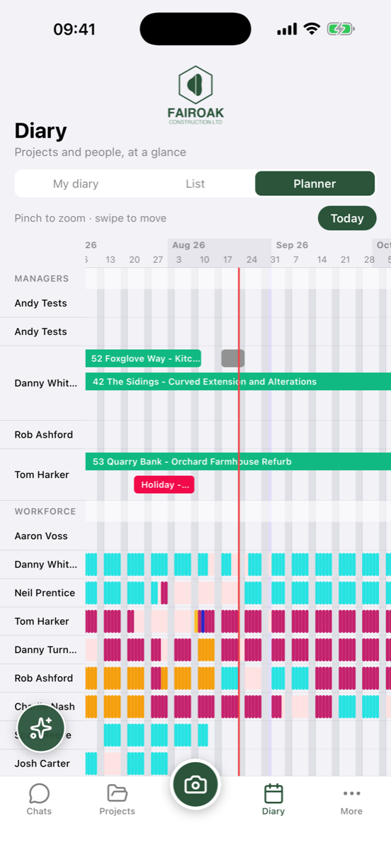 The company planner in the RunSitePro app